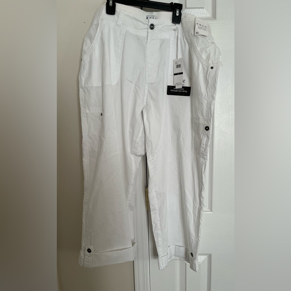 Women’s Dash “Jane” Comfort Waist White Cargo Pants